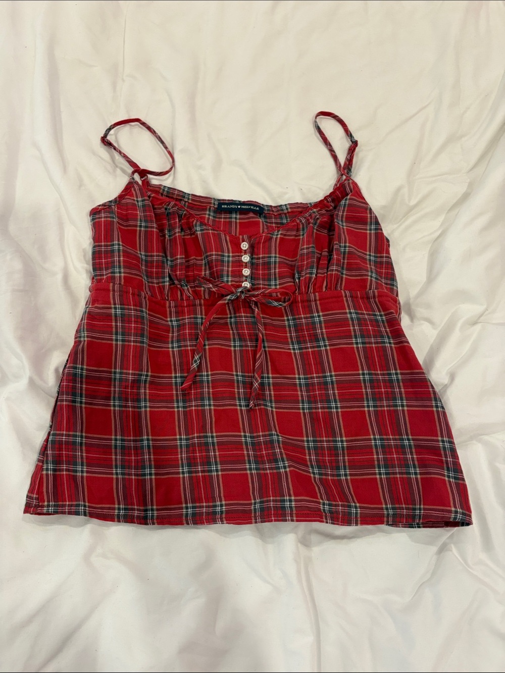 Brandy Melville Red Plaid Tie-Front Spaghetti Strap Tank